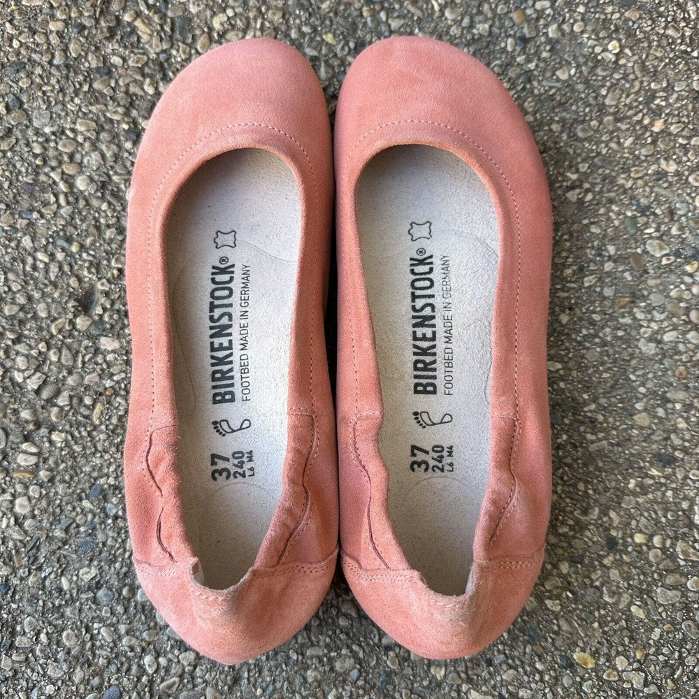 Birkenstock Coral Suede Ballet Shoes Slip On Flats Round Toe Birks Size 37 6 6.5